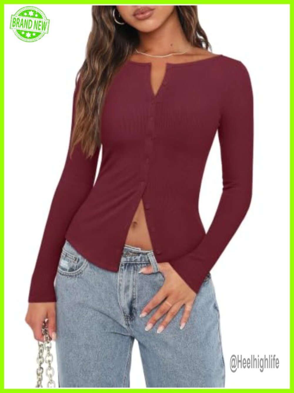 REORIA Women Cropped Cardigan Slim Ribbed Knit Button Top Long Sleeve